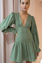 Load image into Gallery viewer, SALE CHER V NECK STITCH WAIST MINI DRESS IN OLIVE By NICOLA - Preloved Designer Consignment