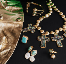 Load image into Gallery viewer, Abalone Shell Cross Statement Necklace/ Preorder End Of Jan

