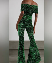 Load image into Gallery viewer, RICHARD QUINN – Off-the-Shoulder Green Sequined Tulle Jumpsuit - Size 6 - Preloved Designer Consignment
