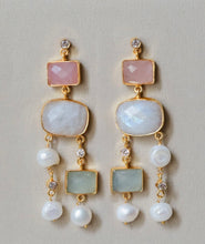 Load image into Gallery viewer, Veloura earrings in Rose Quartz and Aqua
