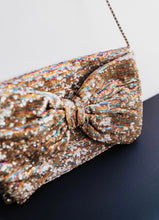 Load image into Gallery viewer, Betsey Johnson Rainbow Bow Sequin Clutch
