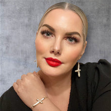 Load image into Gallery viewer, Gold Pearl Cross Earrings
